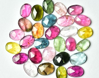 10 Pieces Natural Multi Tourmaline Rose Cut Faceted Gemstones 4x5.5mm-5x6.5mm Oval Shape Cabs Loose Tourmaline Gemstone Cabochon C-21133