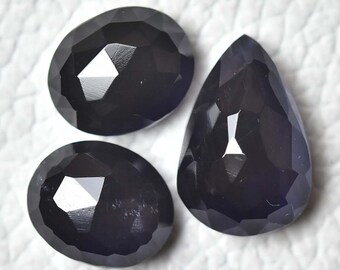 3 Pieces Natural Rose Cut Iolite Faceted Gemstones Lot 9x11mm to 10x15mm Oval And Pear Shape Iolite Gemstone Loose Cabs Cut Stones C-6177