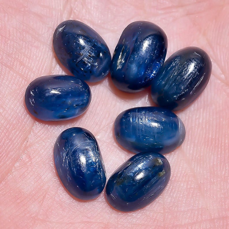 7 Pieces Genuine Teal Blue Kyanite Cabochons Lot 7x10mm to 7x11.3mm Oval Shape Natural Kyanite Gemstone Cabs Loose Stone Smooth Gems C-5847