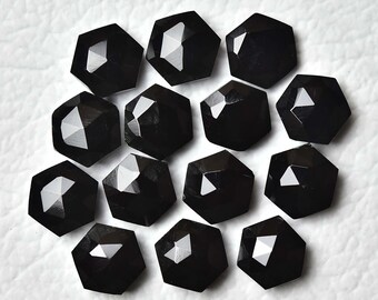 5 Pieces Natural Black Onyx Faceted Briolettes Gemstone 8mm Hexagon Shape Onyx Gemstones Loose Rose Cut Gems Stones Pair C-15942