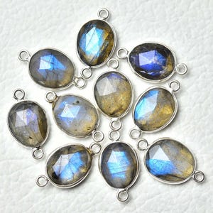 2 Pcs Labradorite Connectors Silver Plated Connector 11x14mm 12x16mm Oval Charm Gemstone Charms Connector Double Loop Connectors C-21659