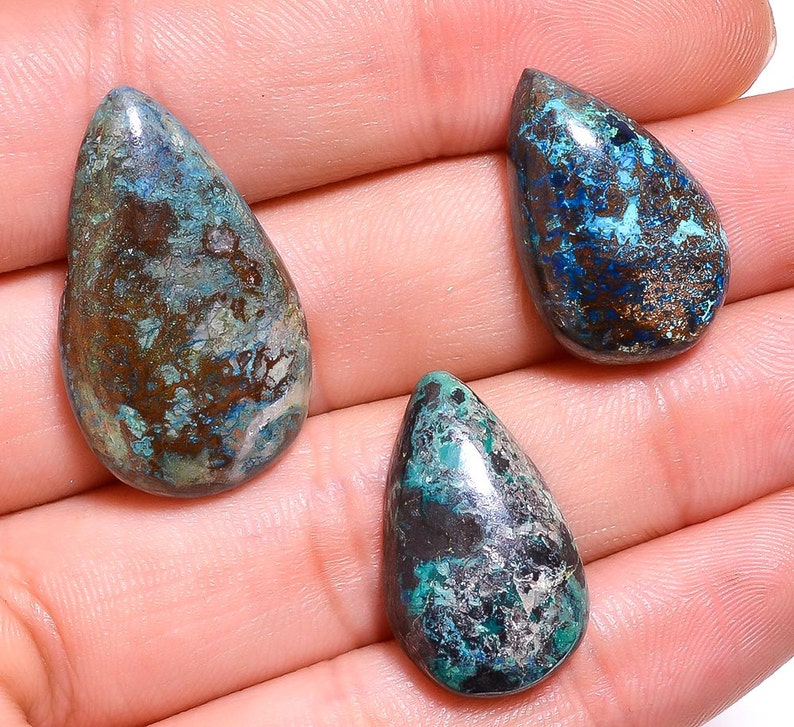 Loose Gem Stone Cabs Smooth Azurite Gemstone Cabochon 3 Pieces Natural Azurite Cabochons Lot 9.50 Grams Loose Gemstone