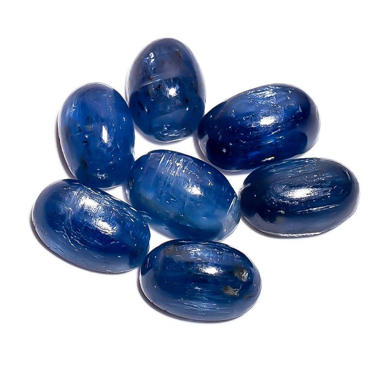 7 Pieces Genuine Teal Blue Kyanite Cabochons Lot 7x10mm to 7x11.3mm Oval Shape Natural Kyanite Gemstone Cabs Loose Stone Smooth Gems C-5847