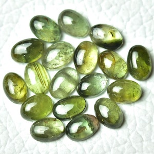 5 Pieces Green Tourmaline Cabochons 4x6mm to 4.3x6.3mm Oval Shape Natural Tourmaline Gemstone Cabs Loose Stone C-19164