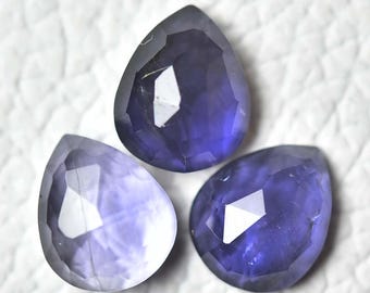 3 Pieces Natural Rose Cut Iolite Faceted Gemstones Lot 8x10mm Pear Shape Iolite Gemstone Loose Cabochon Cut Stones Flat Back Cabs C-6176