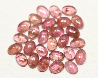 Lot de 5 cabochons de tourmaline rose, pierres précieuses de 4 x 6 mm - 4,5 x 6,5 mm, forme ovale, cabochons de tourmaline, pierres semi-précieuses en vrac C-19170