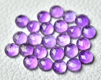 10 Pieces Natural African Amethyst Faceted Loose Gemstones Lot 3mm 4mm 5mm 6mm Round Shape Amethyst Gemstone Rose Cut Stone Cabochon C-5293