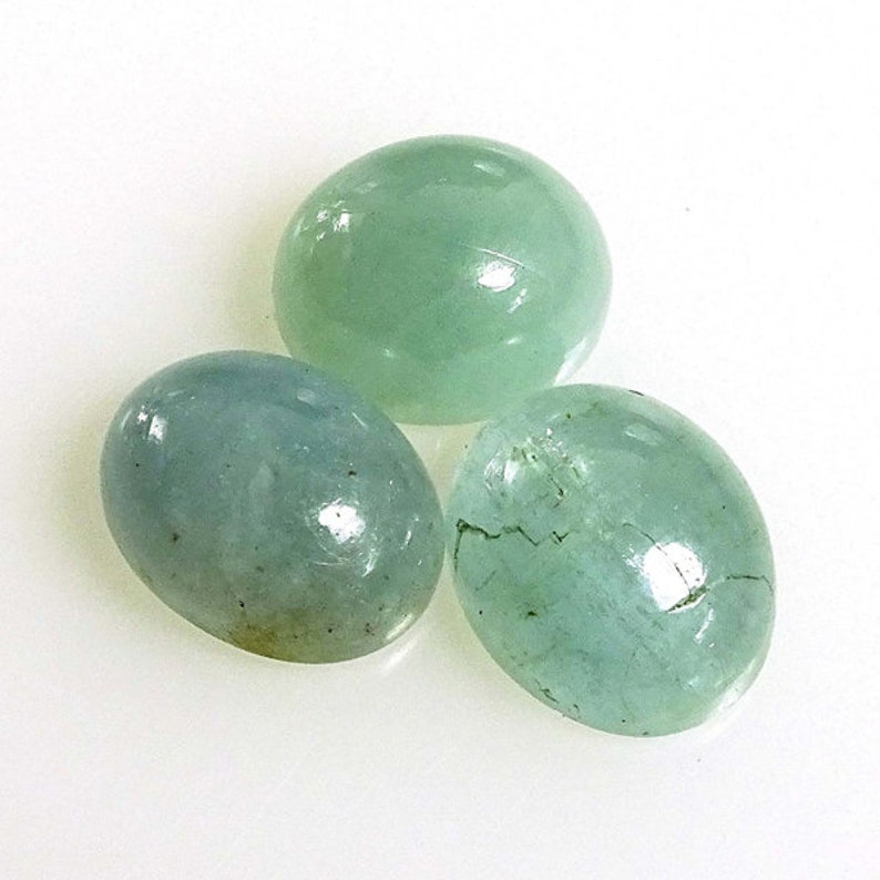 3 Pieces Natural Aquamarine Cabochons Lot 10x12mm to 11x14mm Oval Shape Rare Aquamarine Gemstones Cabs Loose Stones Smooth Gems Cab