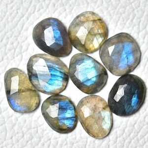 5 Pieces Natural Labradorite Faceted Rose Cut Gemstones Slice Lot 8x10mm - 9x12mm Odd Shaped Labradorite Flat Back Loose Cabochons C-11677