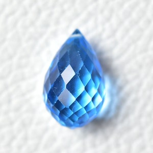 9.70 Carats Natural Blue Topaz Drilled Gemstone 9.2x14.8mm Briolette Pear Shape Faceted Blue Topaz Gem Stone Cut Gemstones  C-10424