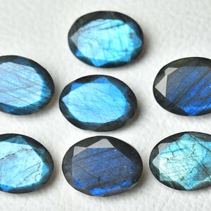 2 Pieces Natural Labradorite Faceted Loose Gemstones 15x20mm Oval Shape Blue Fire Labradorite Gemstone Cut Stone Semi Precious C-16858