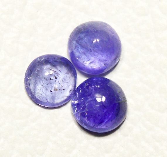 AA天然タンザナイトカボション3個セット 7mm～7.5mm ラウンド