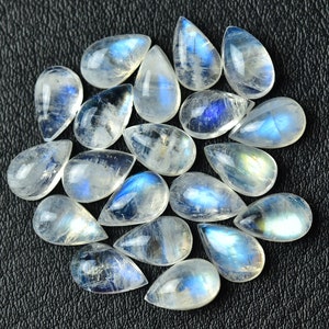 5 Pieces Natural Rainbow Moonstone Cabochons Lot 4.8x7.5mm Pear Shape White Moonstone Gemstones Loose Stones Smooth Gemstone Cabs C-1732