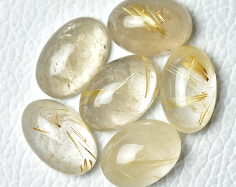 6 Pieces Natural Golden Rutile Cabochons Lot 10.5x16mm to 11.5x17mm Oval Shape Genuine Rutile Gemstones Cabs Loose Stones Gems Cabs C-9185