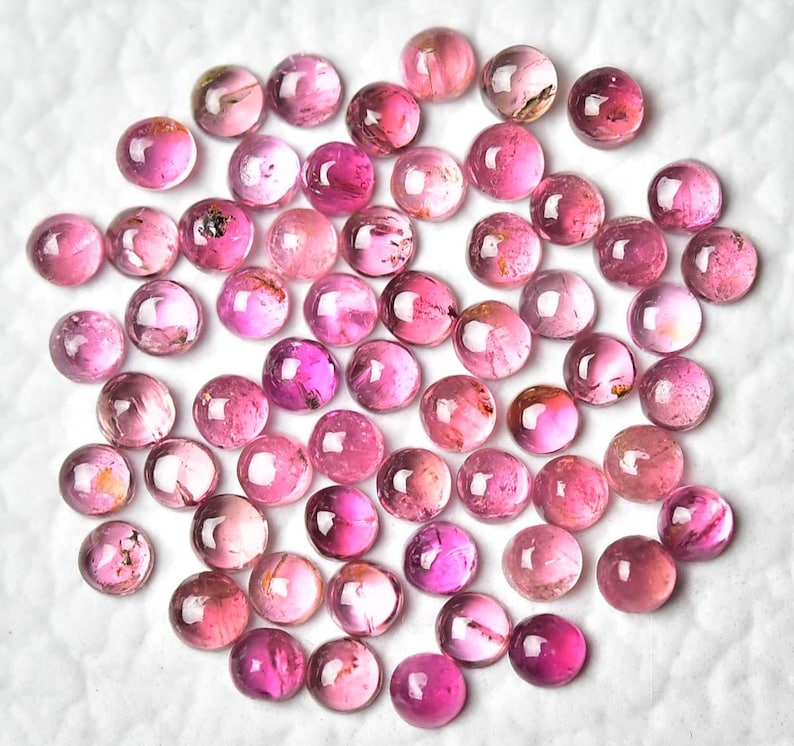 10 Pieces Natural Pink Tourmaline Gemstone Cabochons 2.3mm - 2.5mm Round Tourmaline Gemstone Cabochon Loose Smooth Gems Stones Cabs C-19342 image 1