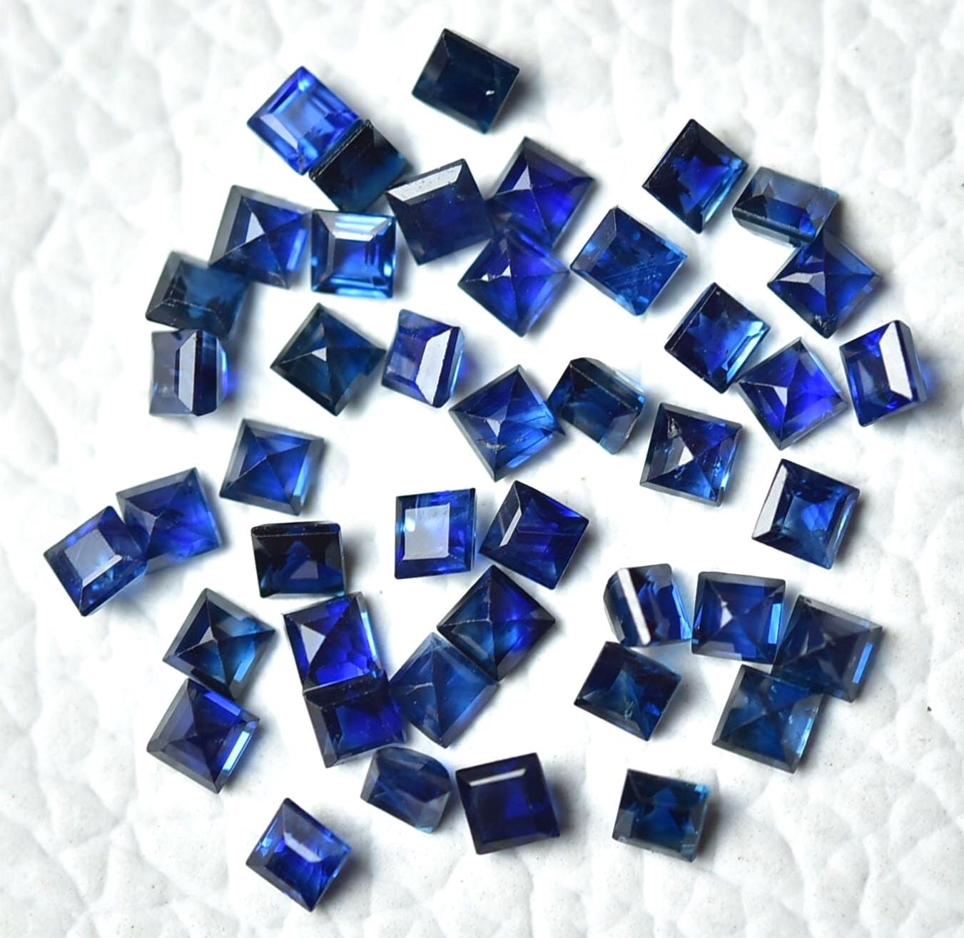 10 Pieces Natural Sapphire Faceted Gemstones Lot 1.5mm to 2mm Square Shape Blue Sapphire Gemstone Loose Stones Cut Blue Gems Stone C-3828