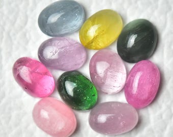 4 stycken naturliga multi-turmalin cabochons ädelstenar 5,5x7,5 mm - 5,8 x 8 mm oval form turmalin ädelsten cabochons lösa ädelstenar släta stenar C-3368
