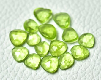 5 Pieces Natural Peridot Rose Cut Faceted Gemstone Lot 4.5x5mm to 6x6.3mm Heart Shape Peridot Slice Loose Flat Back Stones Cabochons C-13462