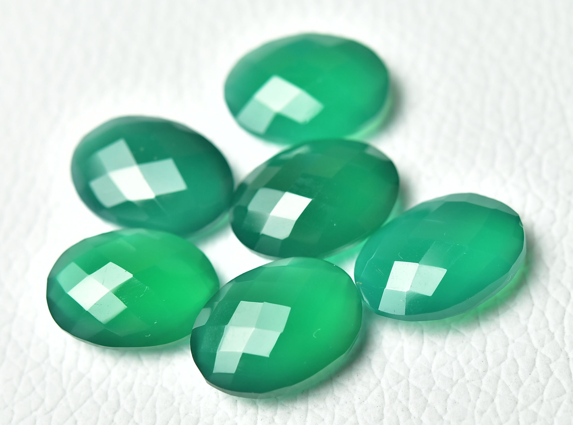 3 Pieces Green Onyx Faceted Loose Gemstones Lot 11.5x15.5mm