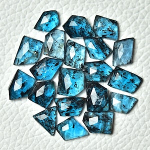 5 Pieces Teal Blue Kyanite Faceted Gemstone 5x7mm-6.5x8.5mm Odd Shape Genuine Rare Kyanite Loose Rose Cut Flat Back Stones Cabochons C-12533