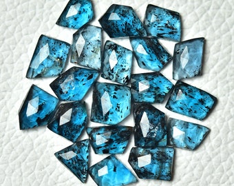 5 Pieces Teal Blue Kyanite Faceted Gemstone 4.5x6.5mm-6x8mm Odd Shape Genuine Rare Kyanite Loose Rose Cut Flat Back Stones Cabochons C-12533