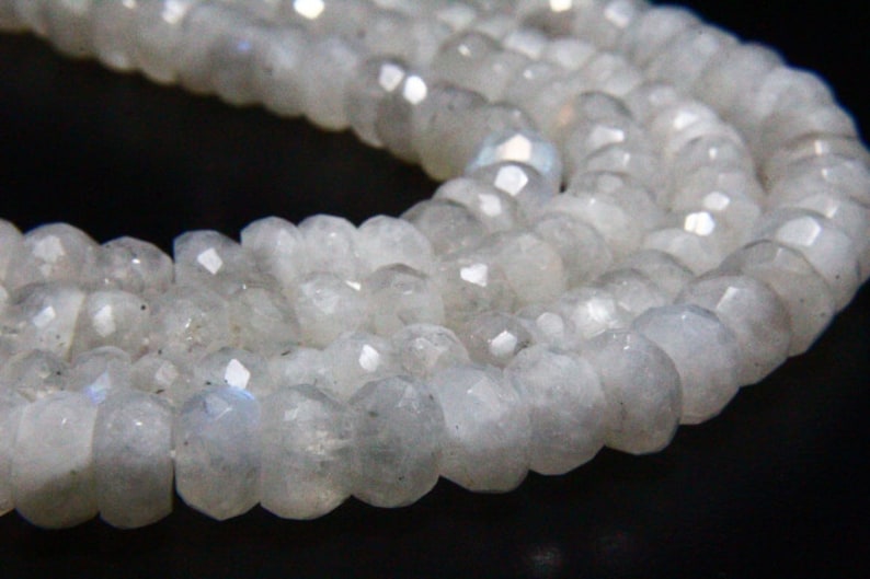 10 Full Strand Natural Rainbow Moonstone Rondelle 7mm to 8mm Rondelles White Moonstone Beads Drilled Gemstone Faceted Gems
