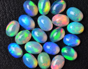 5 Pieces Natural Ethiopian Opal Cabochon 5x6.8mm to 5x7mm Oval Shape Fire Opal Gemstones Cabochons Loose Smooth Gems Stones Cabs C-20656