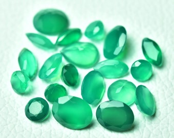 Natural Green Onyx Faceted Loose Gemstones 6mm to 9x11mm Mix Shape Green Chalcedony Cut Stones Semi Precious Gems C-7218