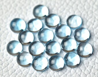 5 Pieces Natural Blue Topaz Sky Gemstones Cabochons Lot 6mm Round Shape Blue Topaz Smooth Gemstone Loose Stones Calibrated Pair Cabs C-12832