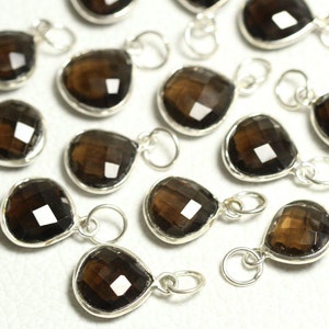 2 Pcs Smoky Quartz Pendant Connector Silver Plated Connector 12mm Heart Bezel Gemstone Charm Connector Pendant Single Bail Connector C-21648