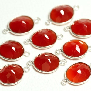 3 Pcs Red Onyx Connector Silver Plated Connectors 12.5x14mm - 13x14mm Oval Connector Gemstone Bezel Connector Double Bail Connectors C-21572