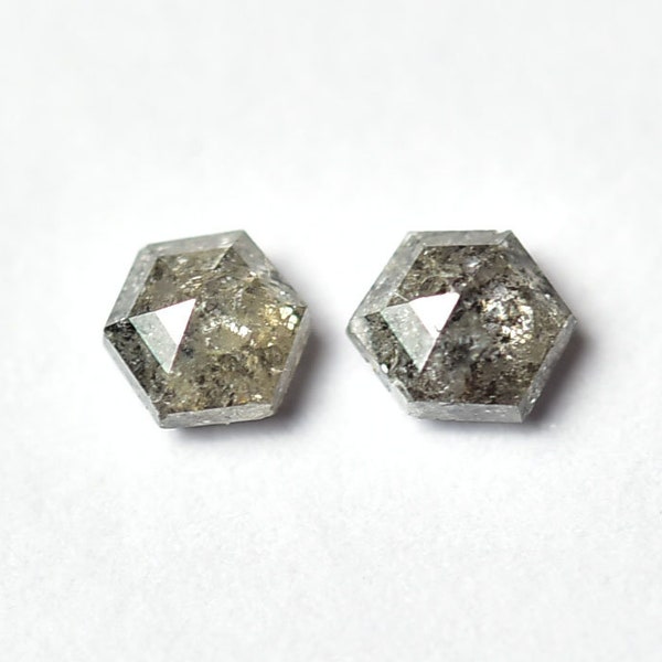 2 Pieces Salt And Pepper Natural Diamond 3.4x3.5mm - 3.5x3.6mm Hexagon Shaped Faceted Fancy Shape Loose Rose Cut Diamonds Gemstones C-14169