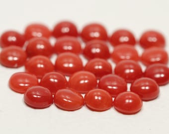 5 Pieces Natural Italian Red Coral Cabochon 5.5mm - 6mm Round Shape Cab 100% Italian Coral Gemstone Cab Smooth Gems Loose Stone C-16942