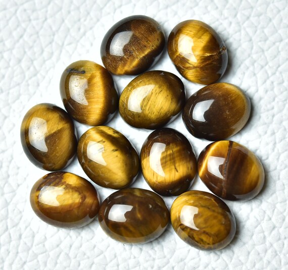 5 Pieces Natural Tiger Eye Cabochons Lot 9x11mm Oval Shape Genuine Tiger Eye Gemstones Cabs Smooth Gems Loose Stones Cabochon C-5034