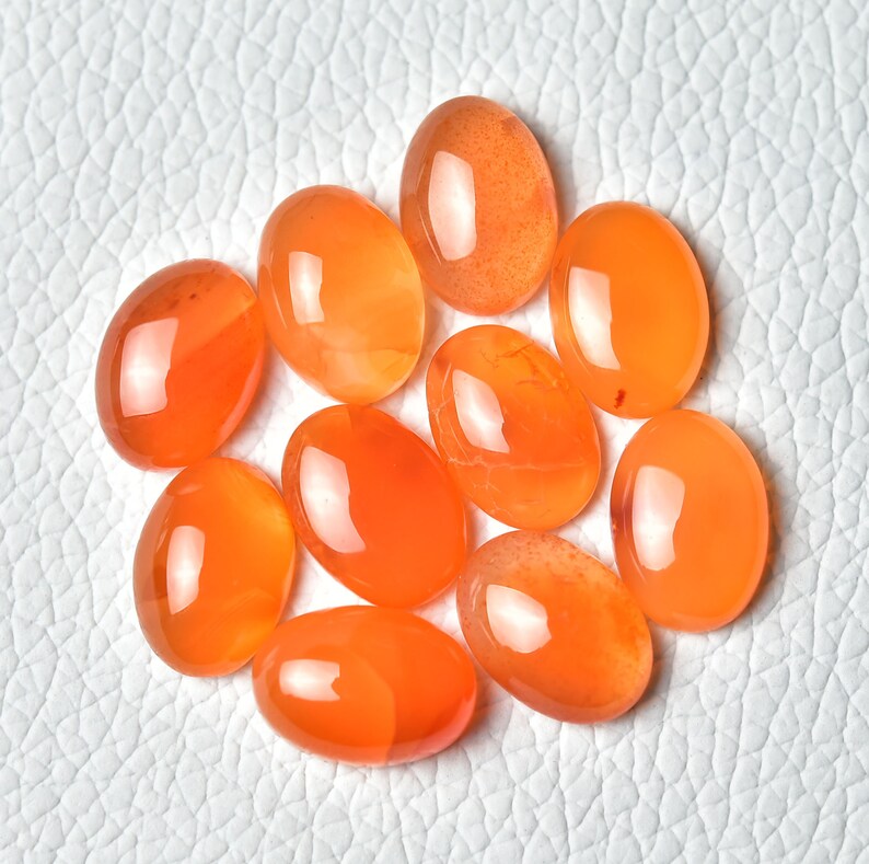 5 Pieces Natural Carnelian Cabochons Lot 10x14mm Oval Shape Genuine Carnelian Gemstones Cabs Smooth Gems Loose Stones 5342 image 2