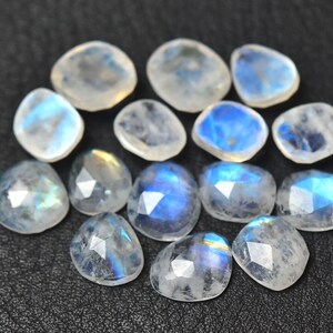 5 Pieces Natural Rainbow Moonstone Lot Faceted Slice 7x8mm to 8x9mm Rare White Moonstone Slice Flat Back Rose Cut Slices Cabochon C-17026 image 4