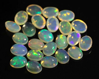 5 Pieces Natural Ethiopian Opal Cabochons Lot 4x5.5mm to 4.5x5.5mm Oval Shape Genuine Opal Gemstone Cabochon Loose Stone Cabs Gems C-4153