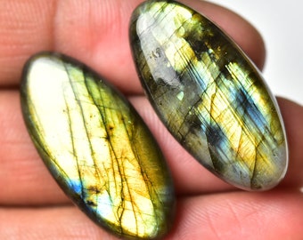 ラブラドライト カボション ペア 10 x 14 mm - 2 個パック - コード