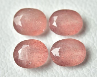Lote de 2 piezas de cuarzo fresa natural facetado, gemas de 10 x 12 mm a 10,7 x 12,7 mm, forma ovalada, cuarzo raro, piedra suelta tallada, semipreciosa C-18126