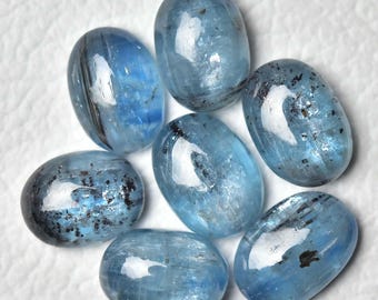 天然ティールブルーカイヤナイトカボション2個セット 10 x 14 mm 