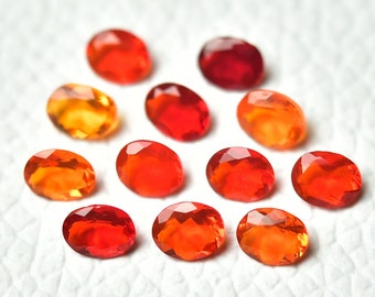 Lot de 5 pierres précieuses d'opale de feu mexicaine naturelle de 3 x 4 mm - 4 x 5 mm de forme ovale, opale véritable à facettes, pierres de taille lâche C-4556