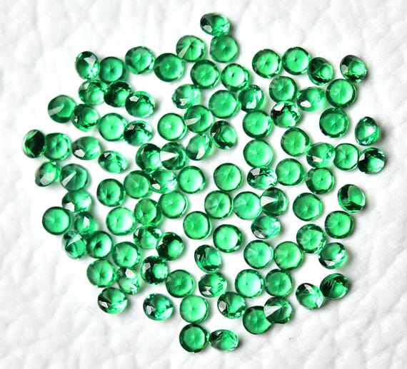 Green Cubic Zirconia Round Gemstone Faceted Shape 1mm 2mm