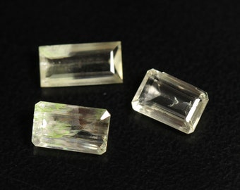 3 Pieces Natural Light Green Kunzite Faceted Loose Gemstones 6x9.2mm to 5.5x11mm Emerald Cut Shape Rare Kunzite Cut Gem Loose Stones C-19228