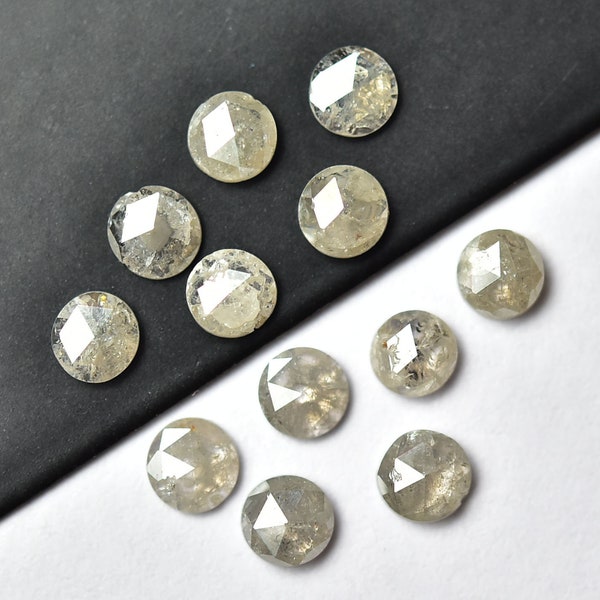 3 Stück Rosenschliff Diamanten Facettenschliff 3.6mm bis 4mm Rundförmige seltene Salz & Pfeffer lose Diamantsteine Edelstein mit flachem Rücken C-21956