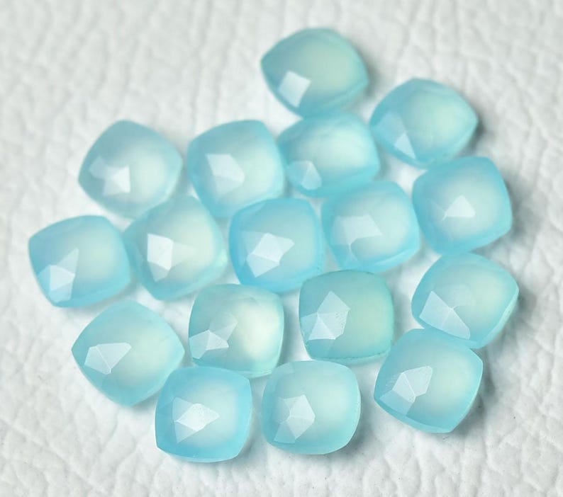 5 Stück Blauer Chalcedon Facettierte Lose Edelsteine Lot 8 mm bis 8,3 mm Kissenform Chalcedon Schliff Steine Halbedelsteine Brioletten C-8191 Bild 2