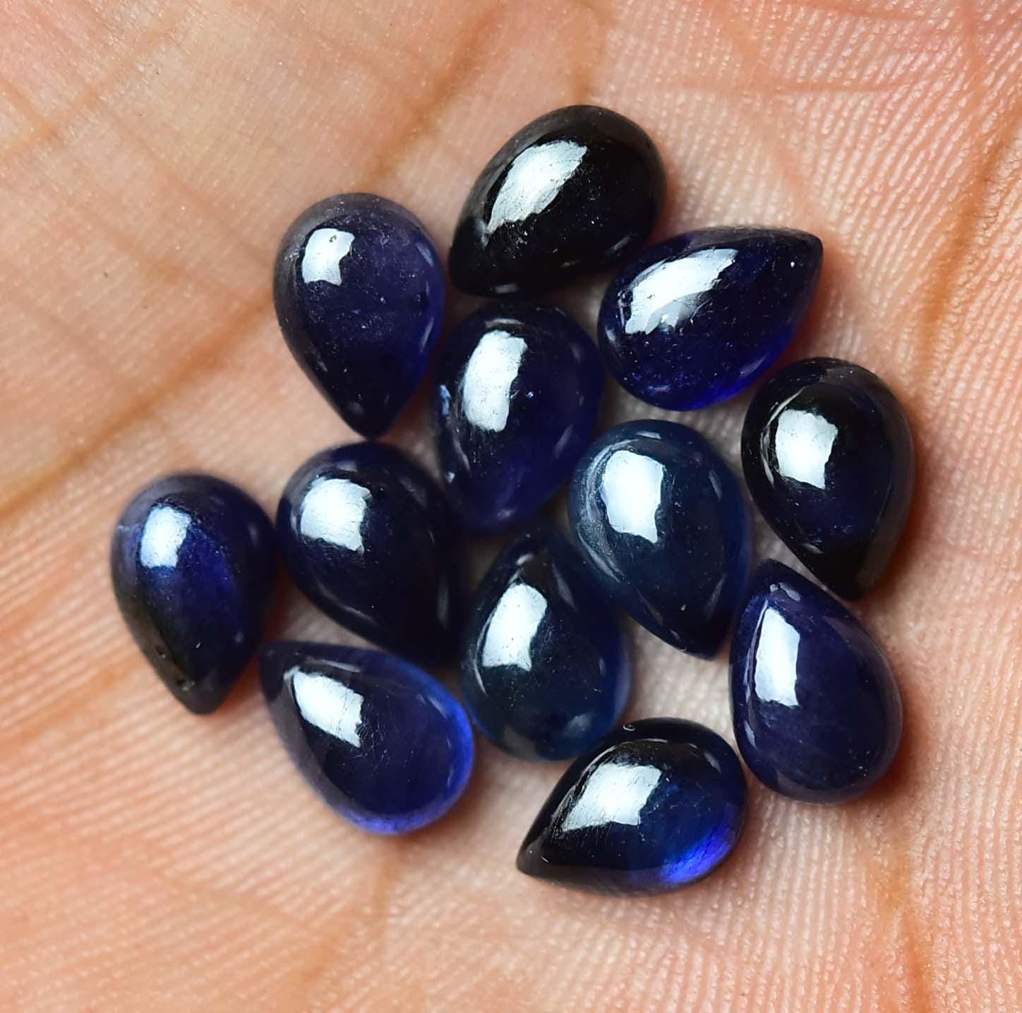 天然ブルーサファイアカボション 3個セット 6 x 9 mm 7 x 10 mm ペア