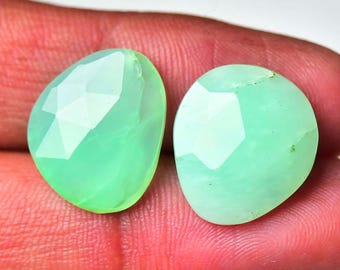2 Pieces Natural Chrysoprase Faceted Gemstones 14x17mm to 15x17mm Odd Shape Chrysoprase Gemstone Rose Cut Stone Flat Back Loose Cabs C-11094
