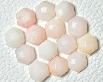 Lot de 5 pierres précieuses naturelles à facettes, opale rose du Pérou, de 7 x 7 mm à 8 x 8 mm, forme hexagonale, opale rose rare, pierre taillée à dos plat, pierres précieuses C-15741