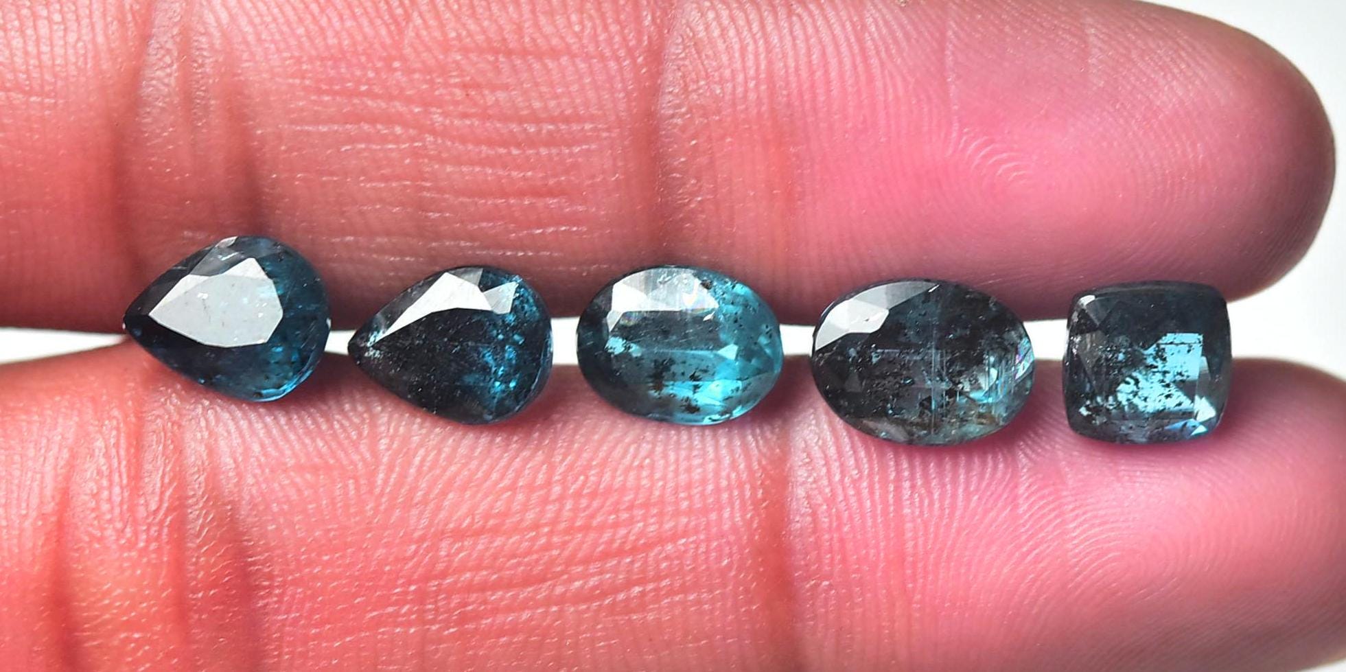 天然ティールブルーモスカイヤナイトファセット宝石5個セット 7 x 7 mm 