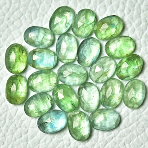 Natural Mint Green Kyanite Rose Cut Gemstones 4x6mm 5x7mm 6x8mm Oval Shape Genuine Kyanite Loose Cabochon Faceted Flat Back Cabochons C-3249